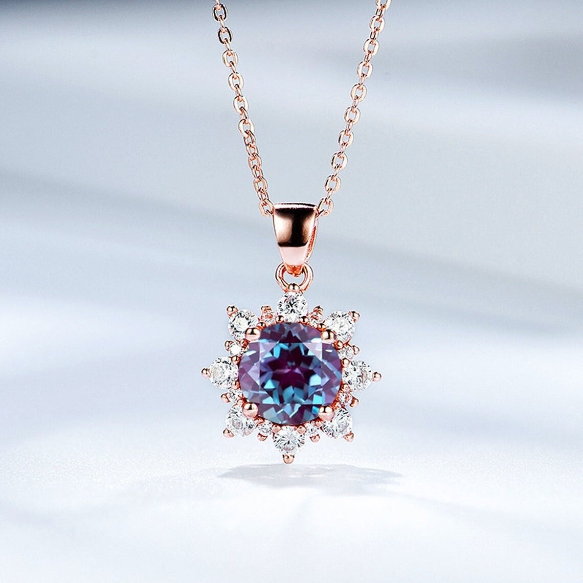 Alexandrite Pendant Necklace Round Cut 