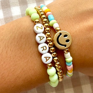 Personalized Name Bracelet | Smiley Face Bracelet | Customized Gold Letter Bracelets | Stackable