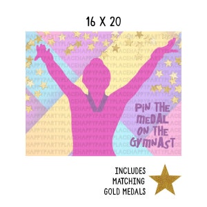 Gymnastics Party Game, Pin the Gold Medal on the Gymnast, Gymnastics Party Theme Game, DIY Printable Gymnastics Party Game, Gymnast Birthday
