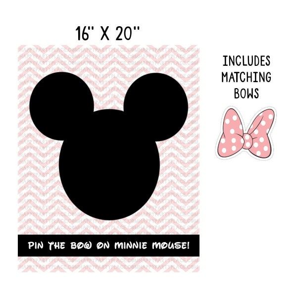 Pin the Bow on Minnie Mouse Party Game, Minnie Mouse Party Theme, Minnie Mouse Game, Printable DIY Pink Minnie Mouse Birthday Party Games