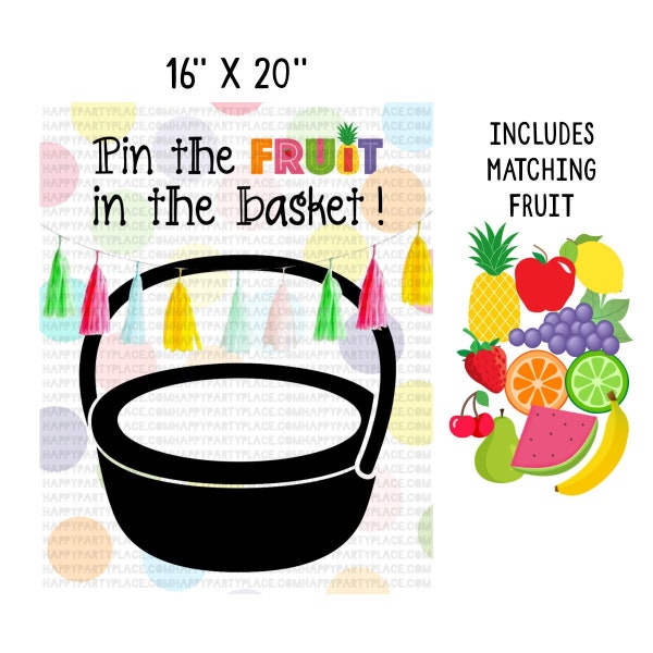Birthday Party Game, Pin the Fruit in the Basket, Fruit Party Game, Instant Download Fresh Fruit Party, Printable Tutti Fruitti Party Games