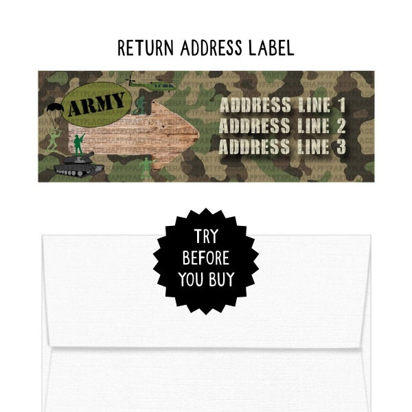 Army Return Address Labels, Army Theme Return Address Label, Printable Army Address Label, DIY Army Return Address Label, Army Party Sticker