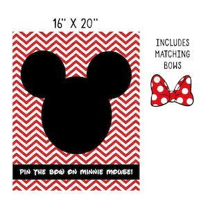 Pin die Schleife auf Minnie Maus Partyspiel, Minnie Maus Partythema, Minnie Maus Spiel, druckbare klassische rote Minnie Maus Geburtstagsparty Spiele
