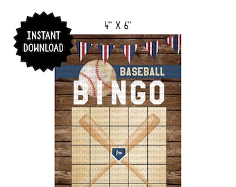 Baseball Party BINGO Cards, Baseball Theme Bingo Game Playing Card, Baseball League BINGO Game, Little League Baseball Party Theme Games