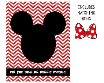 Pin the Bow on Minnie Mouse Party Game, Minnie Mouse Party Theme, Minnie Mouse Game, Printable Classic Red Minnie Mouse Birthday Party Games