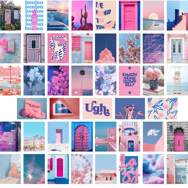 50PC Blue and Pink Aesthetic Art Prints, Blue and Pink Wall Prints, Blue and Pink Dorm, Blue and Pink Aesthetics, Printable Wall Collage