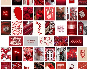 50PC Assorted Red Aesthetic Art Prints, Trendy Red Wall Print, Red Dorm Prints, Red Vision Board, Red Aesthetic Wall Decor, Red Wall Collage