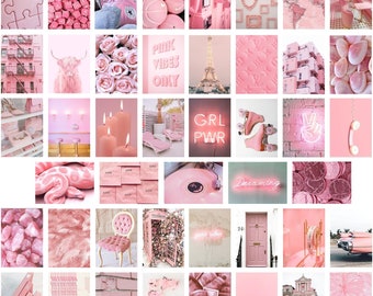 50PC Assorted Pink Aesthetic Art Prints, Trendy Light Pink Wall Prints, Pink Dorm Decor, Pink Aesthetics Wall Decor, Printable Wall Collage