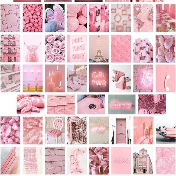 50PC Assorted Pink Aesthetic Art Prints, Trendy Light Pink Wall Prints, Pink Dorm Decor, Pink Aesthetics Wall Decor, Printable Wall Collage