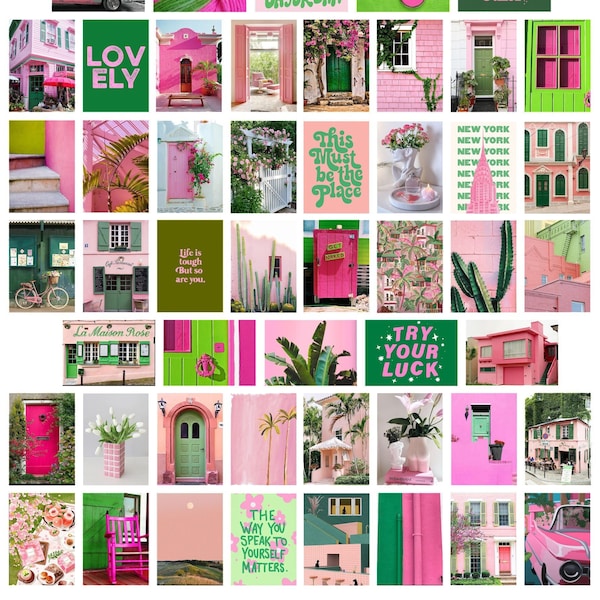 50PC Green and Pink Aesthetic Art Prints, Green and Pink Wall Prints, Green and Pink Dorm, Green and Pink Aesthetics, Printable Wall Collage