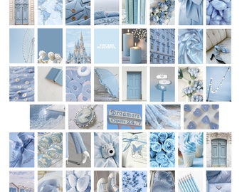 50PC Light Blue Aesthetic Art Prints, Light Blue Wall Prints, Pastel Blue Dorm, Light Blue Aesthetics, Slate Blue Printable Wall Collage