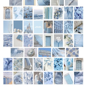 50PC Light Blue Aesthetic Art Prints, Light Blue Wall Prints, Pastel Blue Dorm, Light Blue Aesthetics, Slate Blue Printable Wall Collage