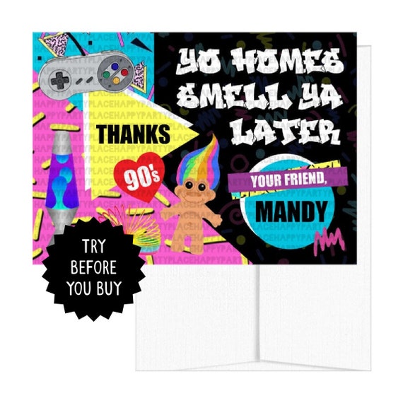 90's Thank You Card 90's Theme Thank You Cards | Etsy