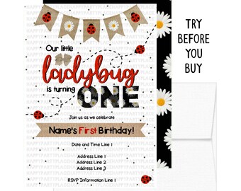 Ladybug First Birthday Party Invitations, Ladybug Invitation, Ladybug Birthday Invites, Ladybug Birthday Party, Printable DIY Ladybug Party