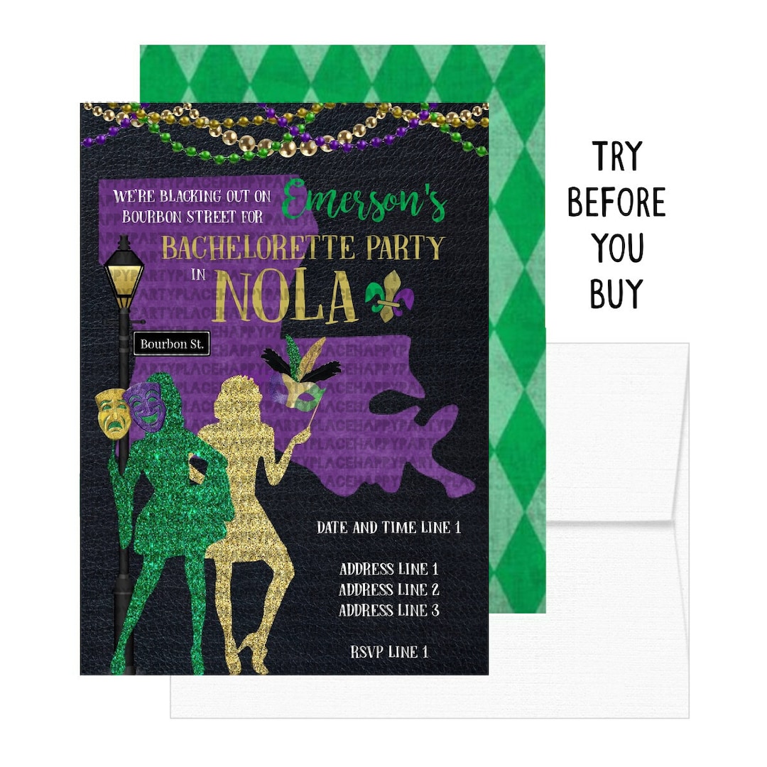 New Orleans Invitations, NOLA Birthday Invitation, Mardi Gras Invites, Mardi Gras, NOLA