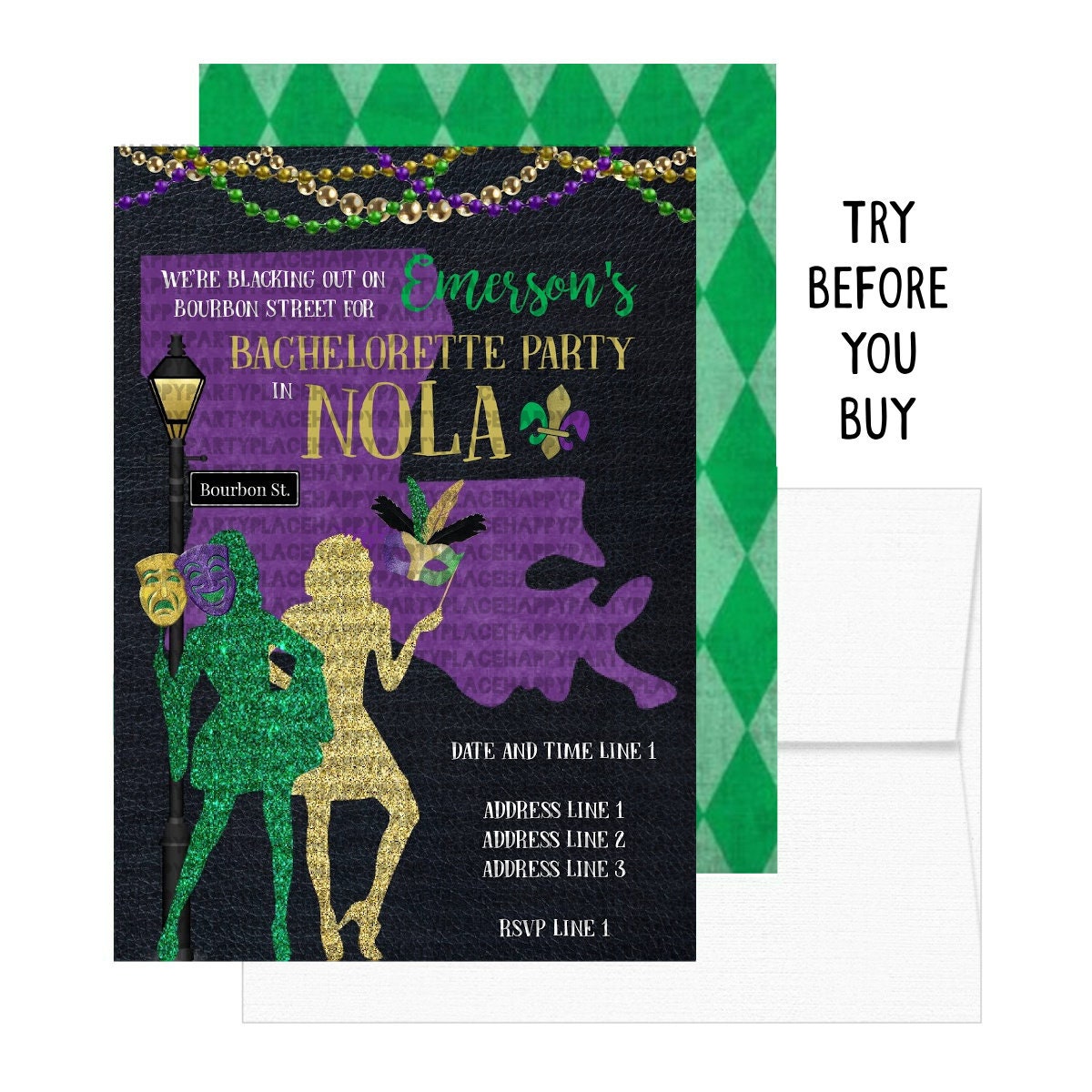 mardi gras party birthday invitation