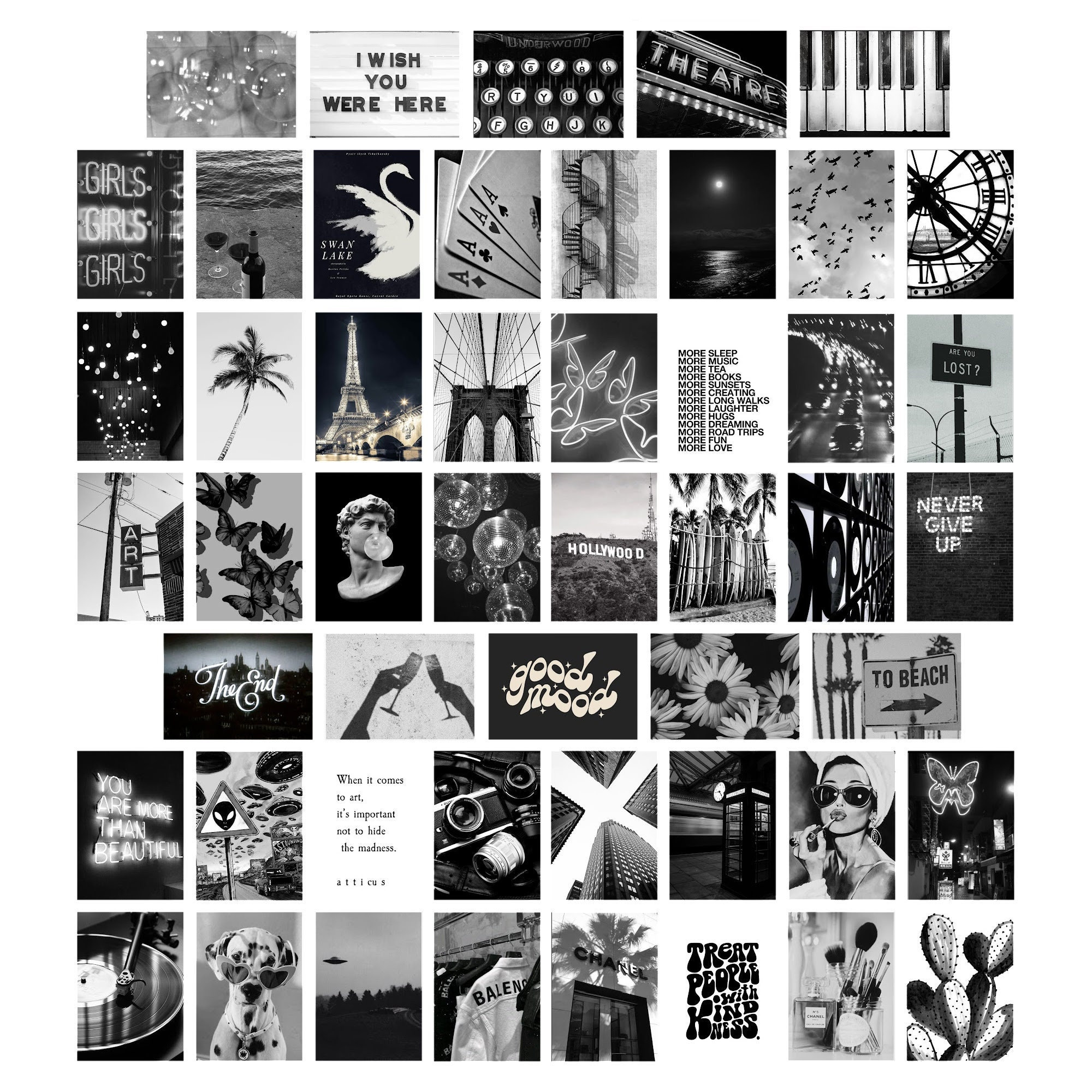 50PC Black and White Aesthetic Wall Art, Trendy Classic Prints, Black and White Dorm Prints, Black Wall Collage, Black Aesthetic Wall Decor