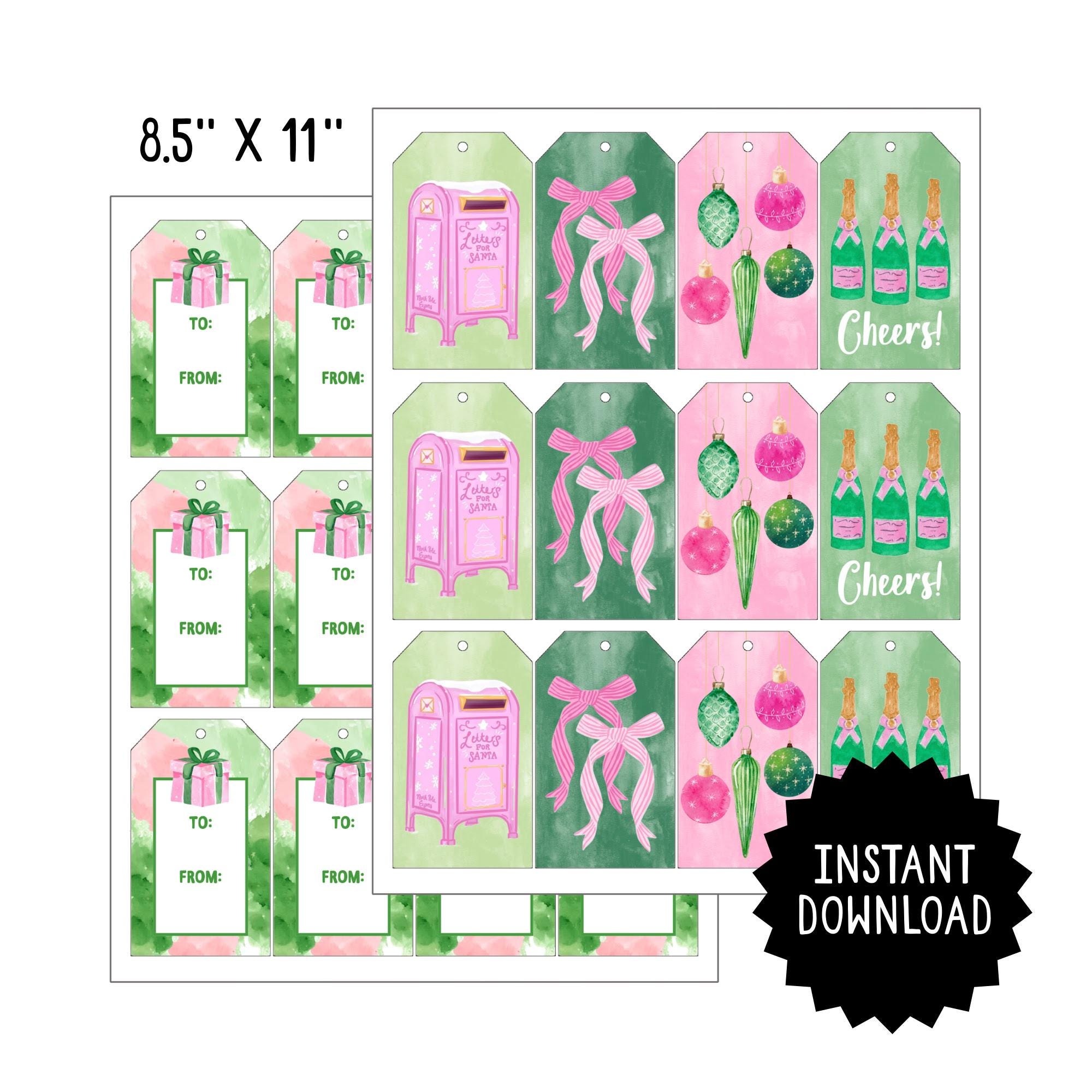 Instant Download Printable Pink and Green Christmas Gift Tags, Cute ...
