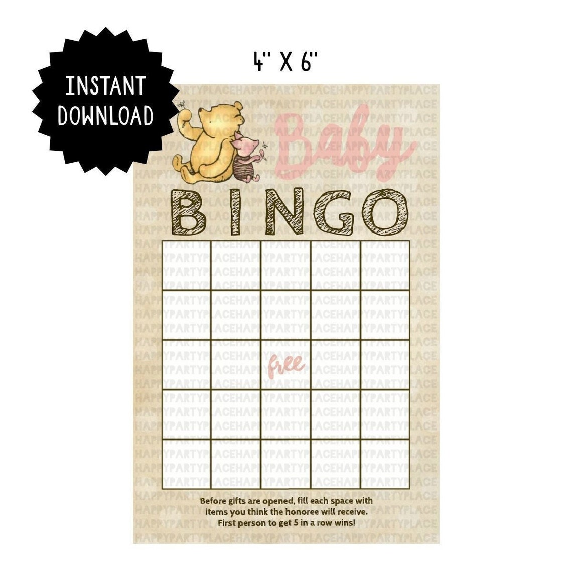 Winnie the Pooh Baby Shower BINGO Cards, Pink Pooh Bear Bingo Game