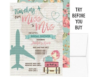 Traveling from Miss to Mrs Bridal Shower Invitation, Miss to Mrs Bridal Shower Invitations, Around the World Bridal Shower Invites, Travel