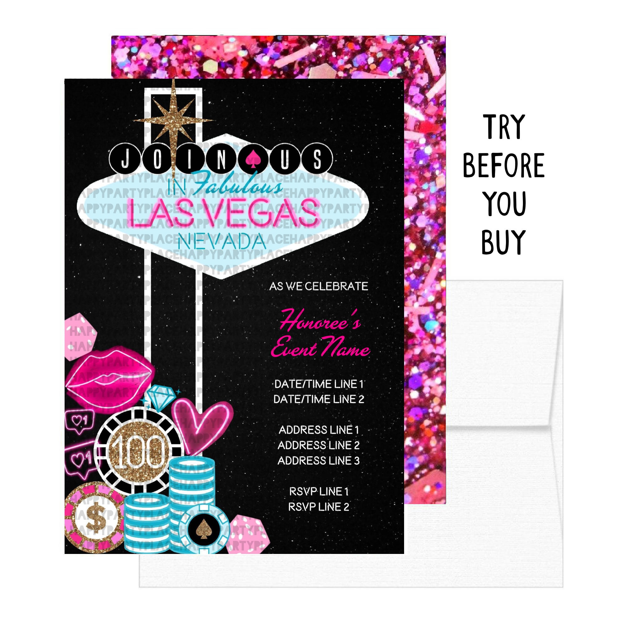 Las Vegas Invitations, Las Vegas Birthday Invitation, Las Vegas