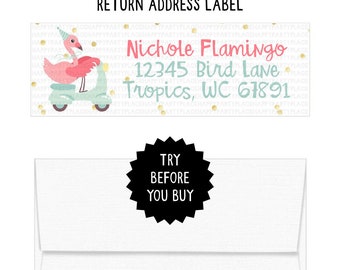 Flamingo Return Address Label, Printable Flamingo Address Labels, Teacher Flamingo Sticker, Flamingo Theme Label Stickers, DIY Name Label