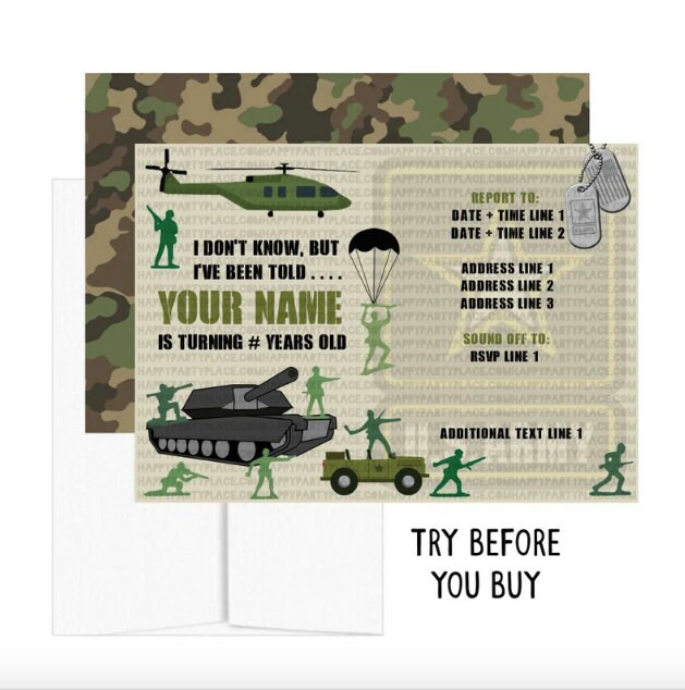 Army Thank You Card, Army Theme Thank You Cards, Army Party Thank You ...