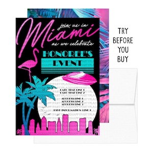 Miami Vice Party, Convites temáticos para Miami Vice Party, Convite para Miami Vice Party, Convites para festas temáticas de Miami, Miami Vice Party, Tema Miami