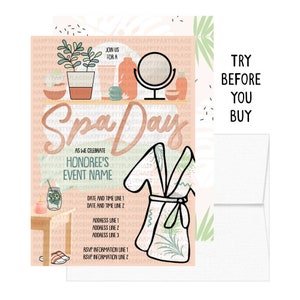Spa Party Invitation, Spa Theme Birthday Party, Spa Bachelorette, Spa Weekend Invitations, Spa Day Invite, Printable Spa Invitations, DIY