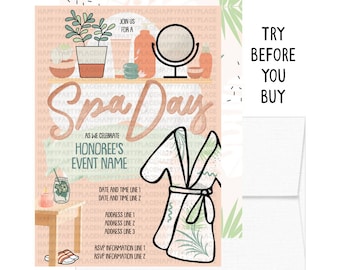Spa-Party Einladung, Spa-Thema-Geburtstagsfeier, Spa Bachelorette, Spa-Wochenende-Einladungen, Spa-Tag einladen, druckbare Spa-Einladungen, DIY