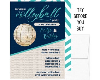 Convite para Equipe de Vôlei, Convites para Festa de Aniversário com Tema de Vôlei, Convite para Festa de Aniversário com Tema de Vôlei, Convites para Imprimir (Faça Você Mesmo)