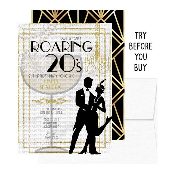 Roaring 20's Party, Roaring 20s Invitations, Gatsby Invitation, 1920's Party Invites, Roaring 20's Theme, Great Gatsby Theme, DIY, Printable