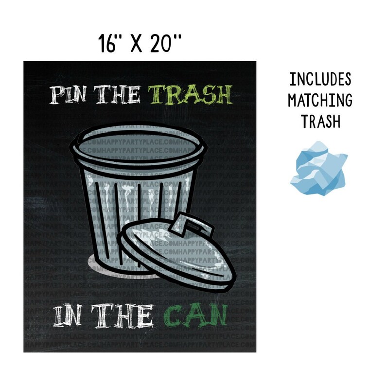 Garbage Party Game, Pin the Trash in the Can, Trash Party Theme
