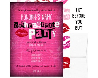 Mean Girls Bachelorette Party Invitations, Mean Girls Invitation, Mean Girls Bachelorette Party Theme, Mean Girls Bachelorette Invites, DIY