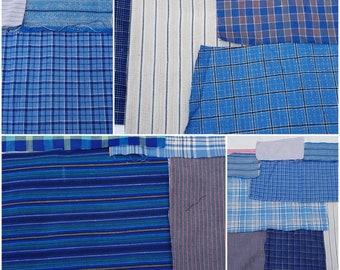 Slow Stitching Fabric Pack - Rayures et chemises, couleur bleue, Idéal pour tout petit projet de couture lente