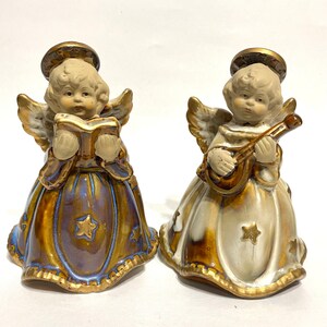 Vintage Christmas angel bells, ceramic religious decor