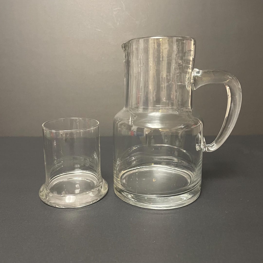 Vintage Glass Tumble up Glass Bedside Carafe Pitcher and Glass Water ...