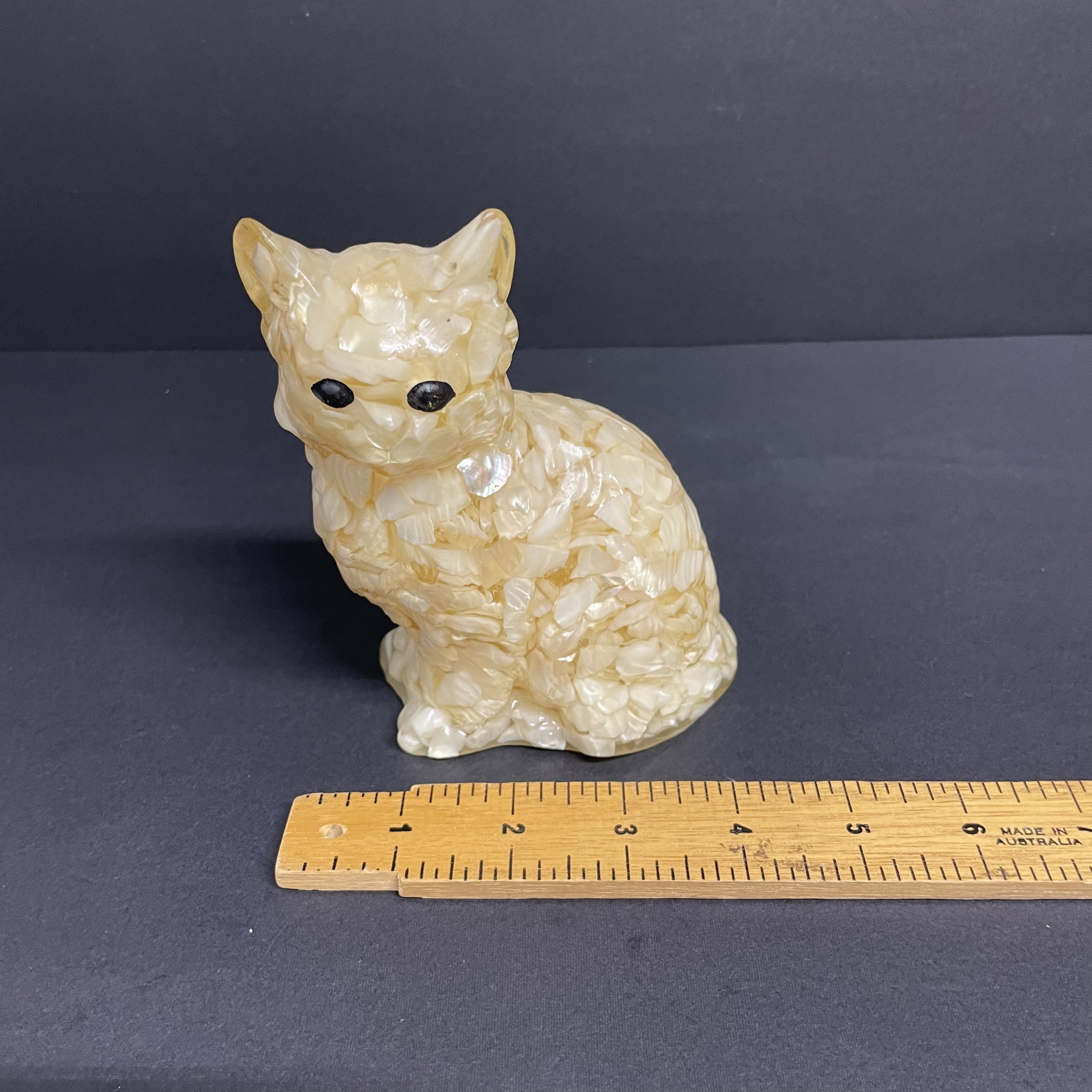 Vintage Genuine Mother of Pearl Cat Figurine Handcrafted by
