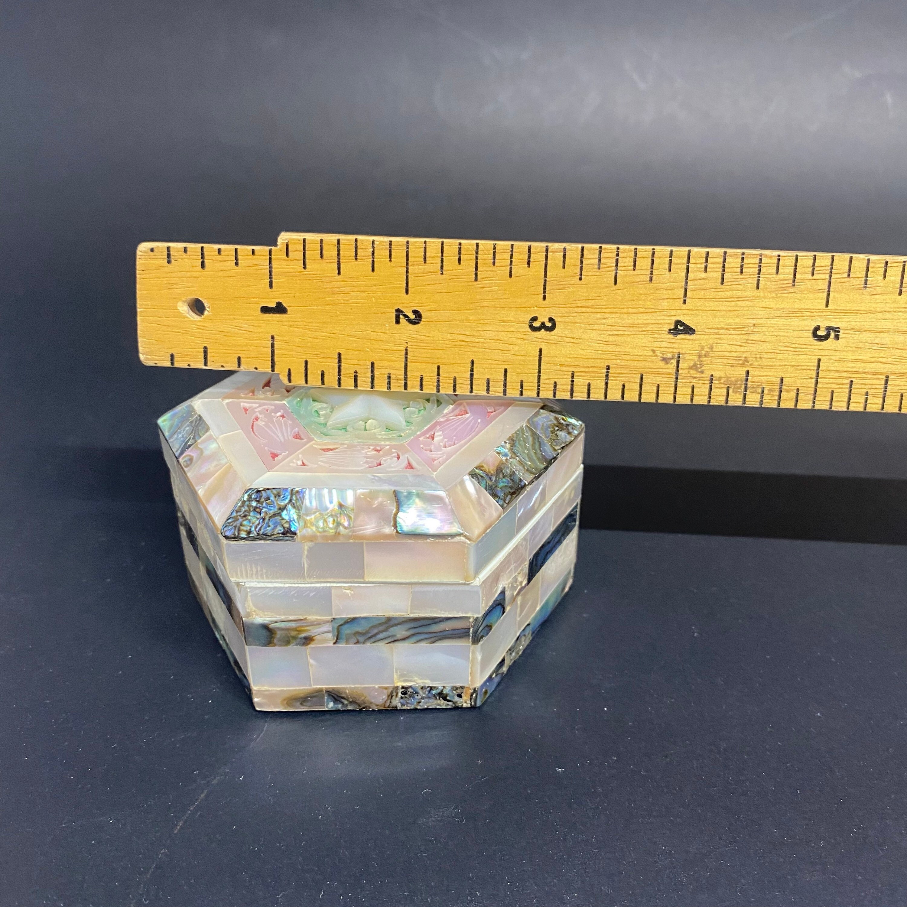 Vintage Abalone Jewelry Box Hexagon Shape Inlaid Mother of Etsy