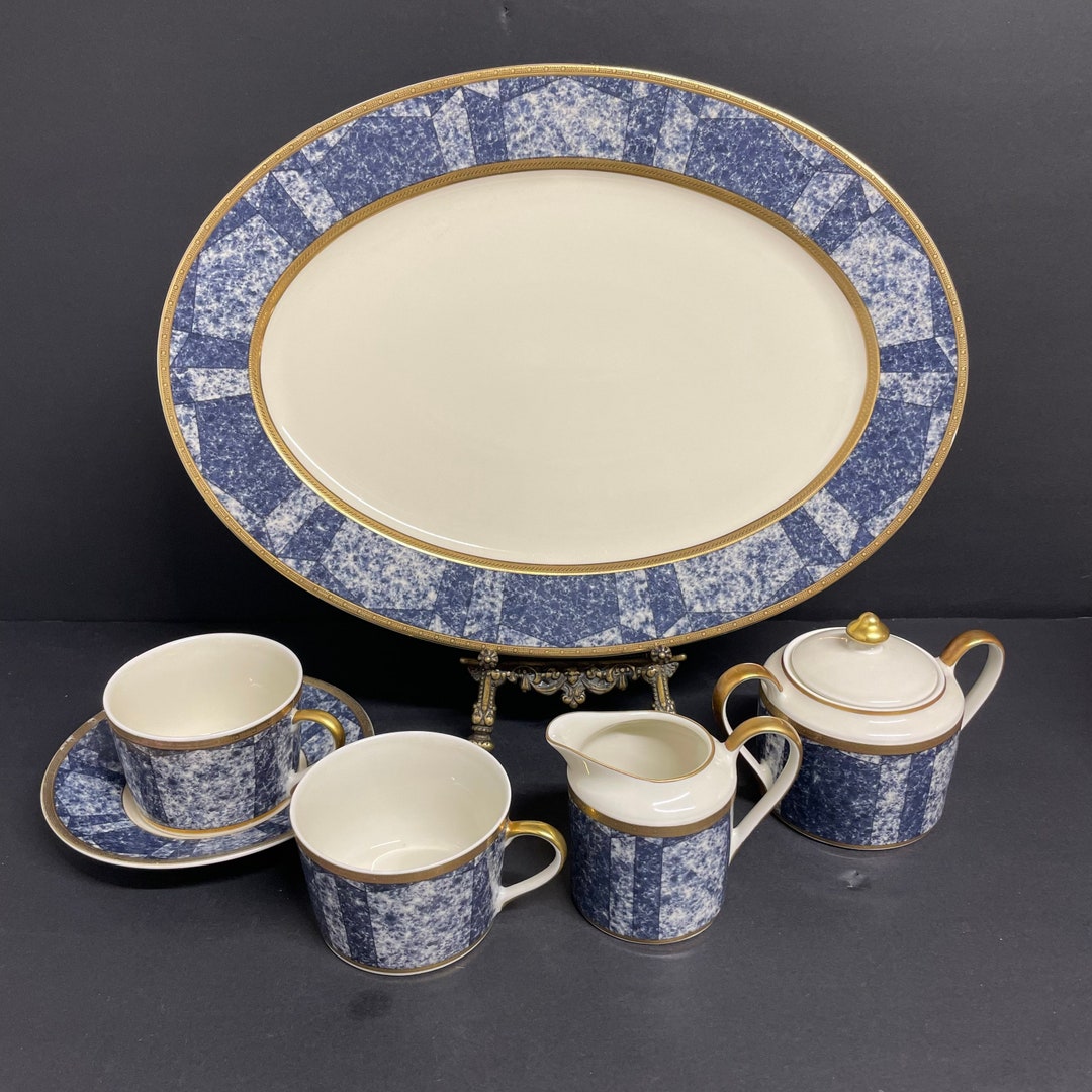 Vintage Oscar De La Renta Tea Set With 2 Cups, 1 Saucer, Sugar, Creamer