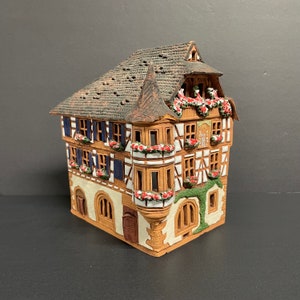 Vintage Midene style ceramic candle holder miniature Kaysersberg house in Alsace France tea light candleholder