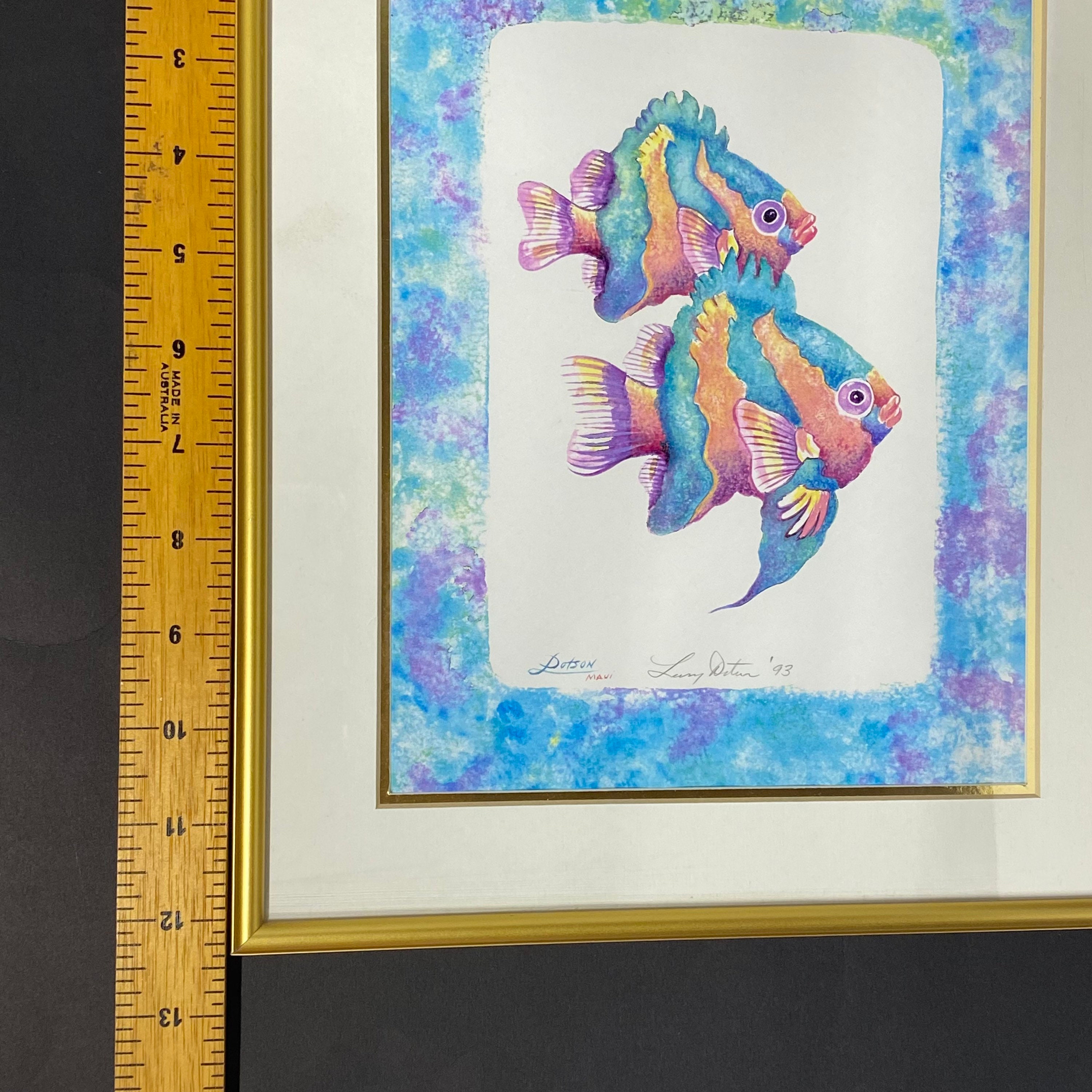 Vintage Larry Dotson Rainbow Fish Artwork Signed and Dated