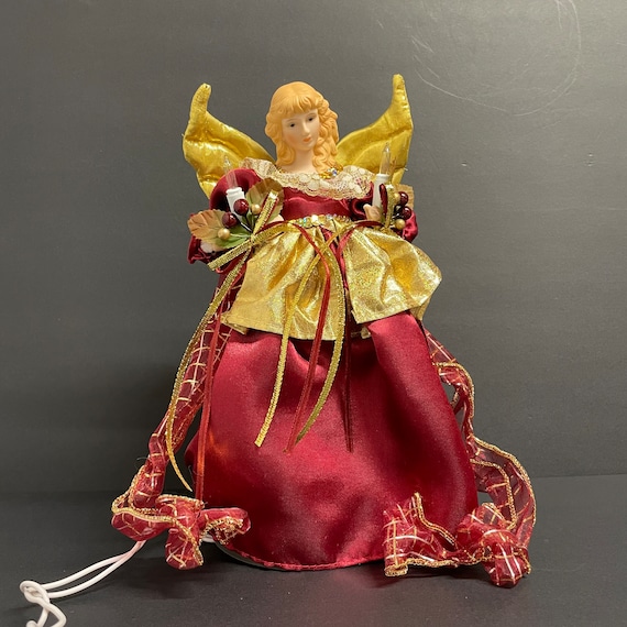 Puntale Albero Di Natale Angelo - 30cm, Luci LED, Rosso E Oro, Decorazione Natalizia Per Casa - Foto 7