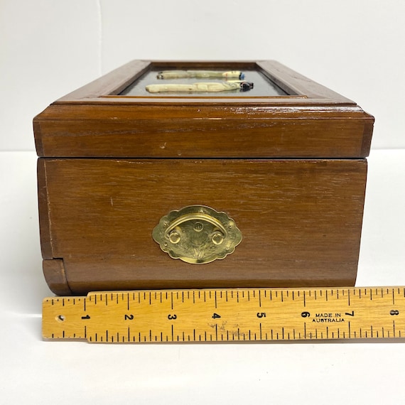 Vintage Asian 1940s Jewelry Box With 3 Tiers Chinese Mahogany Wood