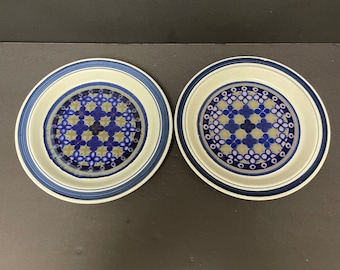 Vintage Royal Doulton tangier saucers lambeth stoneware pattern 6.5” set of 2 made in England beige and purple colours LS 1005