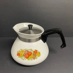 Vintage Corning ware théière épice de vie modèle 900ml bouilloire cuisinière dessus orange et blanc ustensiles de cuisine ferme style pays décor p-104