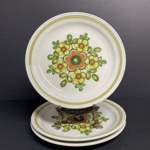 Vintage Myott mirage discontinued dinner plates set of 3 mid century modern design mcm ironstone 10 1/2” floral design made in England