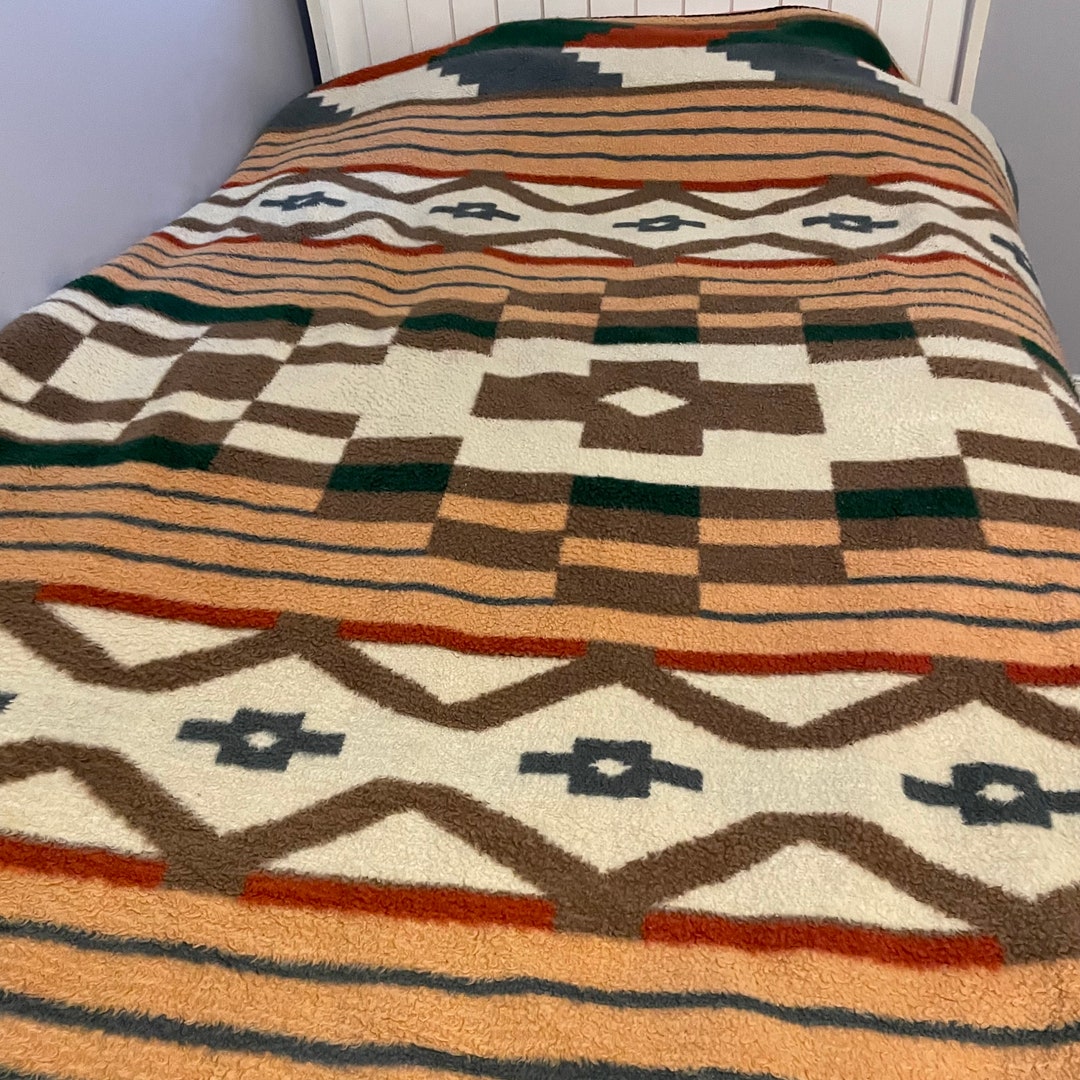 Vintage Biederlack Reversible Blanket Southwestern Large Throw Blanket Aztec Style Acrylic
