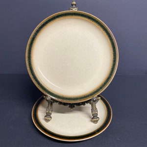 Vintage Denby Oberon snack plates set of 2 in green and orange 6 3/4” saucers handcrafted stoneware made in England