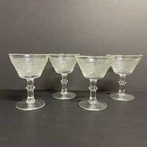 Vintage Duncan Muller Sandwich champagne glasses 1930s glassware clear goblets 5” sherbet set of 4 glasses